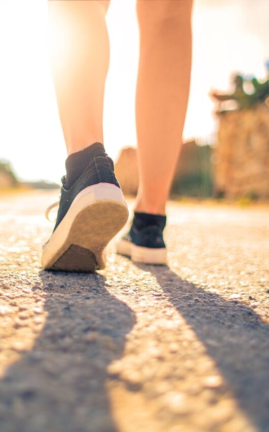 Woman Walking on Pathway Under The Sun
